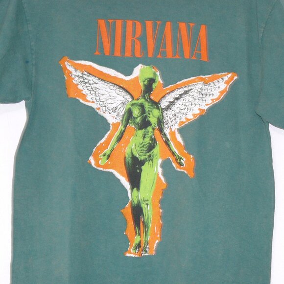 Nirvana In Utero Angel Graphic T-Shirt Green Distressed NWOT Size Medium - Picture 2 of 5